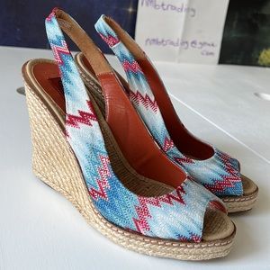 Missoni made in Spain purple striped print 7M(37) peep toe slingback wedges